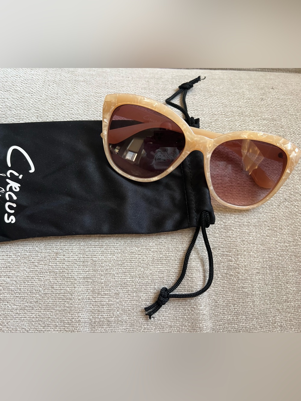 Circus by Sam Edelman Pearlized Cream Cat-Eye Sunglasses with Brown Lenses